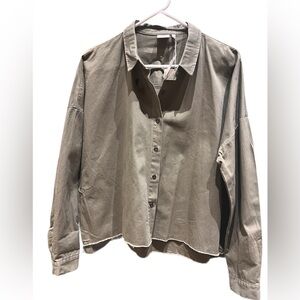 Good Luck Gem Never Worn Olive Green Button Down Crop Top Size Large